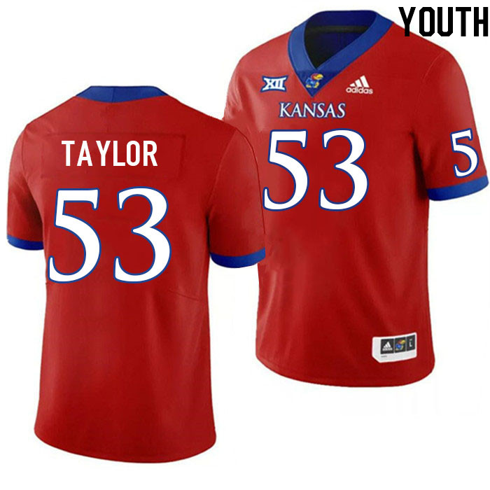 Youth #53 Caleb Taylor Kansas Jayhawks College Football Jerseys Stitched Sale-Red